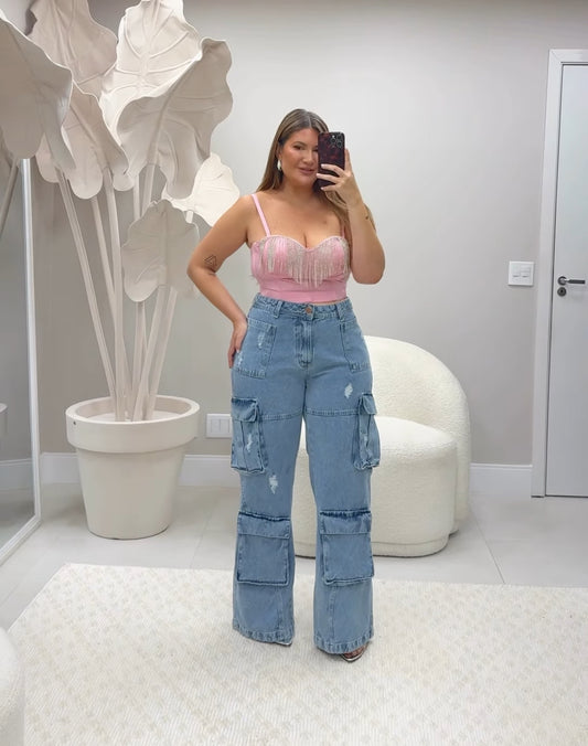 Calça Jeans Cargo Sem Lycra - Cód. 0377