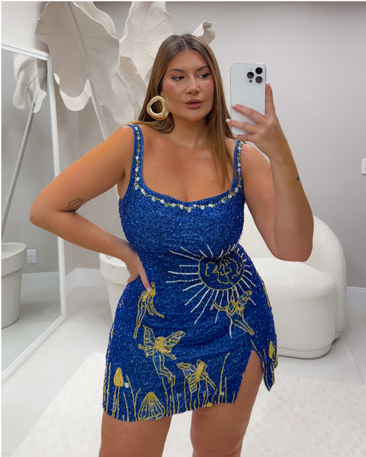 Vestido Plus Size Bordado Em Vidrilho Frente e Costa - Cód. 0413