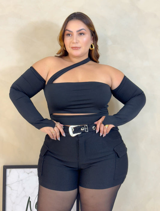 Short Plus Size Jeans com Elastano Preto - Cód. 0206