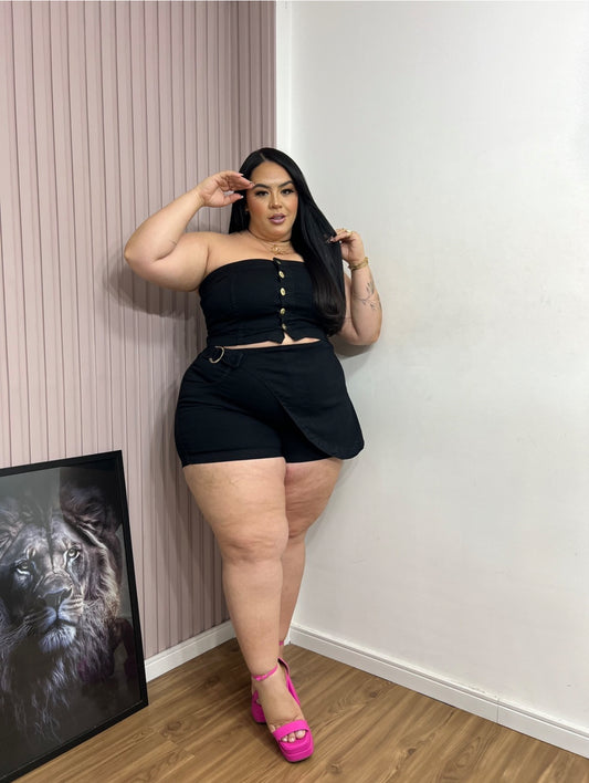 Conjunto Jeans Plus Size com Elastano Preto - Cód. 0072