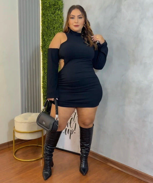 Vestido Plus Size Canelado Preto - Cód. 0258