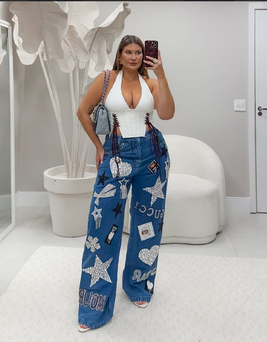 Calça Plus Size Com Patches Colados - Cód. 0411 ( 10 dias para confeccionar)