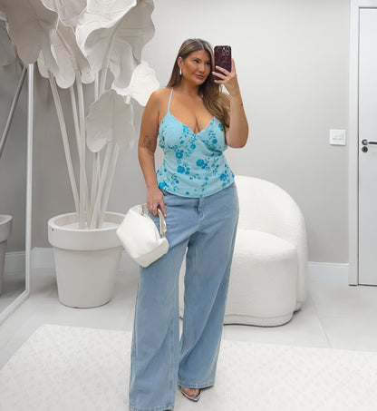 Blusa Plus Size Com Paete Azul - Cód.0380