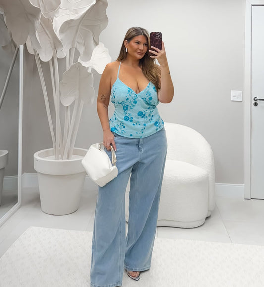 Blusa Plus Size Com Paete Azul - Cód.0380