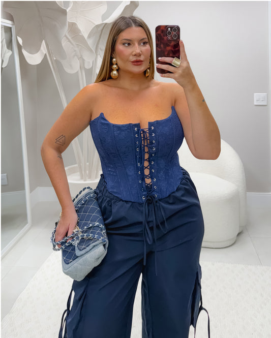 Calça Plus Size Cargo Corta Vento Azul - Cód. 0419