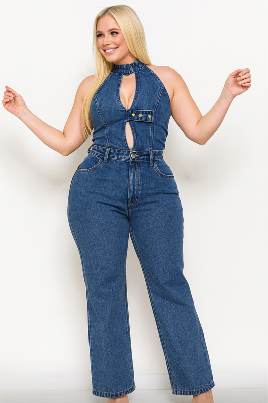 Macacão Plus Size Jeans Sem Lycra - Cód. 0369
