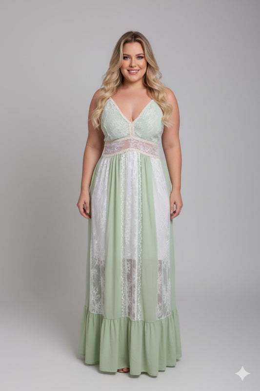 Vestido Plus Size Detalhe em Corda Com Renda ( imagem ilustrativa)- Cód.0443