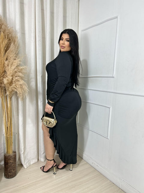 Vestido Plus Size Longo em Poliamida Premium Preto - Cód. 0294