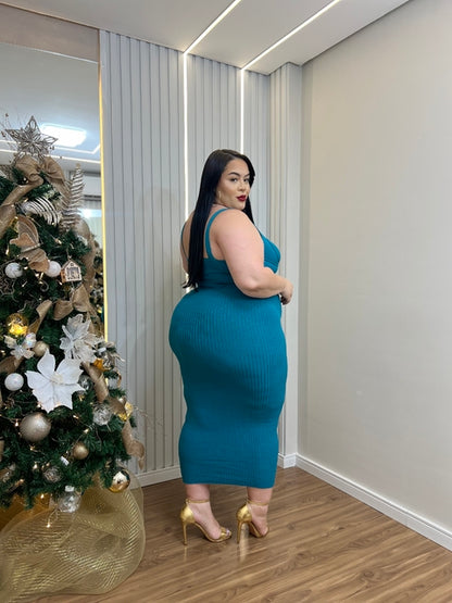 Vestido Plus Size Midi em Tricô Modal Azul - Cód. 0309