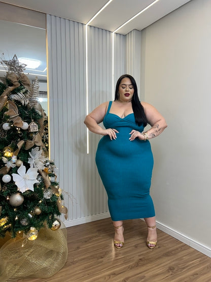 Vestido Plus Size Midi em Tricô Modal Azul - Cód. 0309