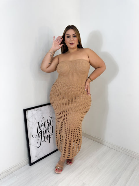 Vestido Plus Size Longo em Tricô Modal Marrom - Cód. 0296
