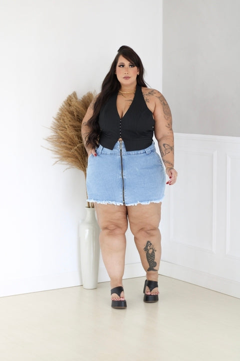 Short-Saia Jeans Plus Size com Lycra - Cód. 0212