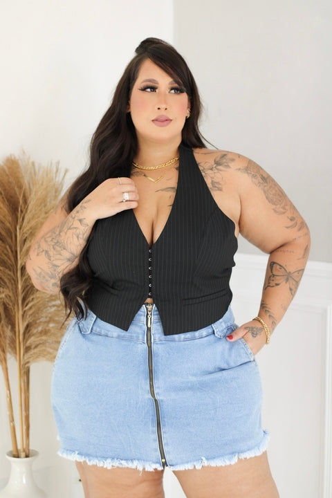 Short-Saia Jeans Plus Size com Lycra - Cód. 0212
