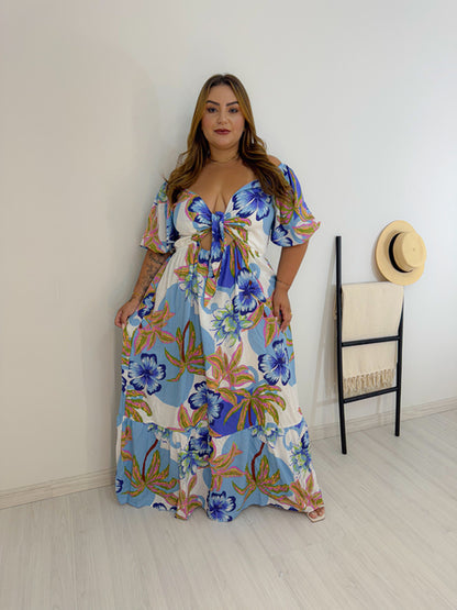 Vestido Plus Size em Malha Estampado com Manguinha e Lastex nas Costas - Cód. 0278