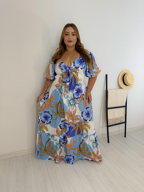 Vestido Plus Size em Malha Estampado com Manguinha e Lastex nas Costas - Cód. 0278