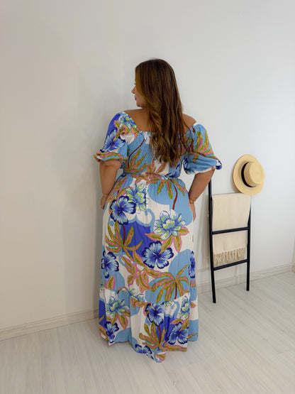 Vestido Plus Size em Malha Estampado com Manguinha e Lastex nas Costas - Cód. 0278