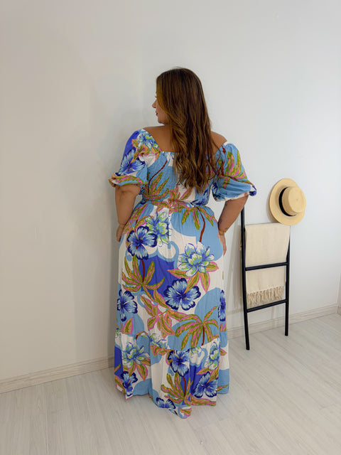 Vestido Plus Size em Malha Estampado com Manguinha e Lastex nas Costas - Cód. 0278