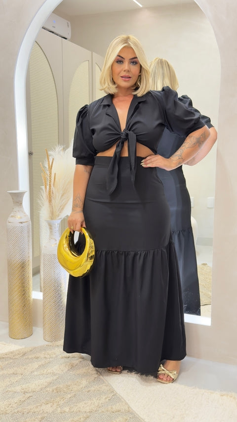 Vestido Plus Size Preto com Mangas Longas - Cód. 0315