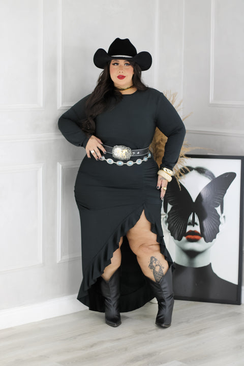 Vestido Plus Size Longo em Poliamida Premium Preto - Cód. 0294