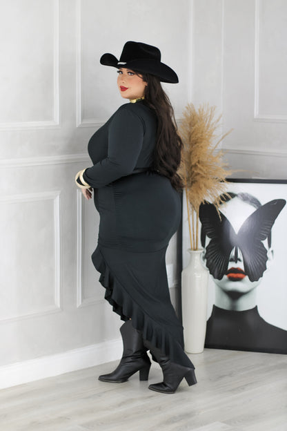 Vestido Plus Size Longo em Poliamida Premium Preto - Cód. 0294