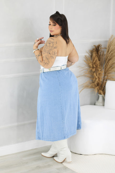 Saia Jeans Plus Size Midi (Não acompanha o cinto) - Cód. 0186