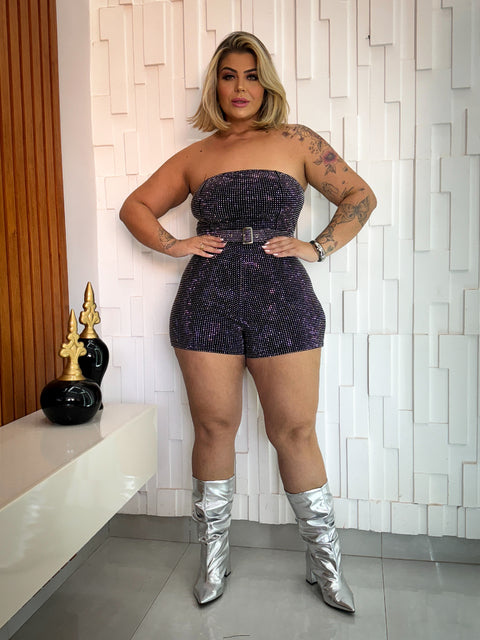 Macaquinho Plus Size em Lurex Preto - Cód. 0174