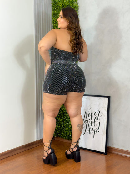 Macaquinho Plus Size em Lurex Preto - Cód. 0174