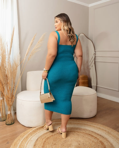 Vestido Plus Size Midi em Tricô Modal Azul - Cód. 0309