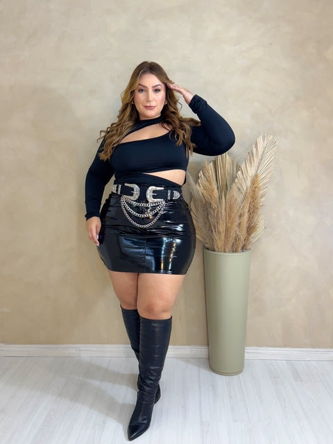 Body Plus Size em Poliamida Preto - Cód. 0017