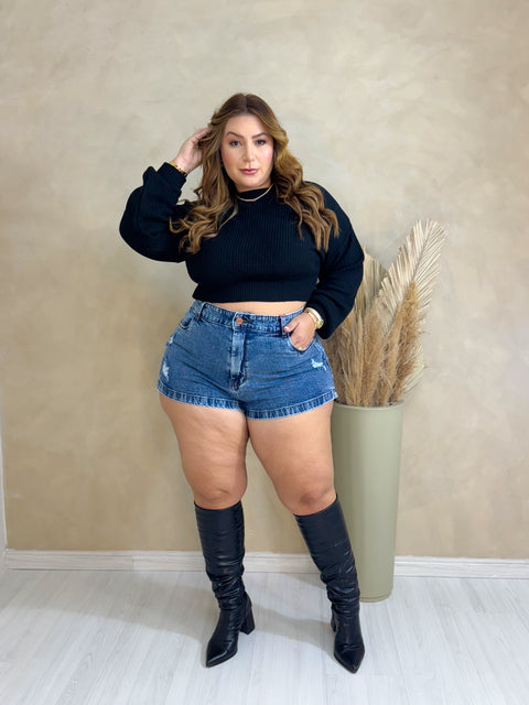 Cropped Plus Size em Tricô Preto - Cód. 0137