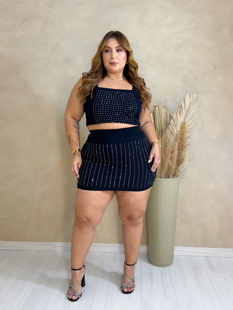 Conjunto Plus Size com Aplicação em Crepe Preto - Cód. 0081