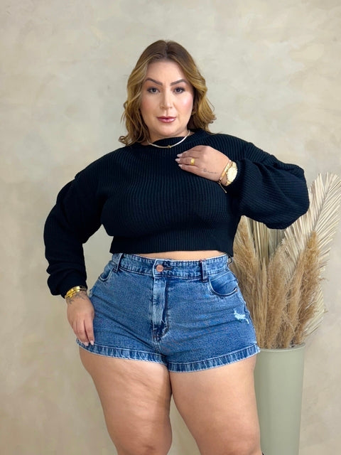 Cropped Plus Size em Tricô Preto - Cód. 0137