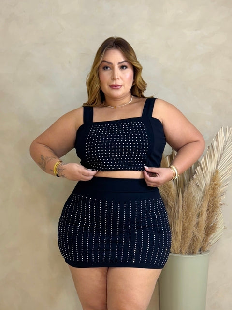 Conjunto Plus Size com Aplicação em Crepe Preto - Cód. 0081