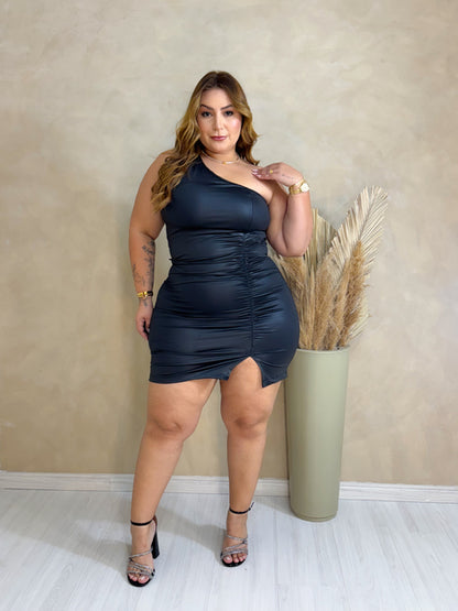 Vestido Plus Size em Cirré Preto - Cód. 0275