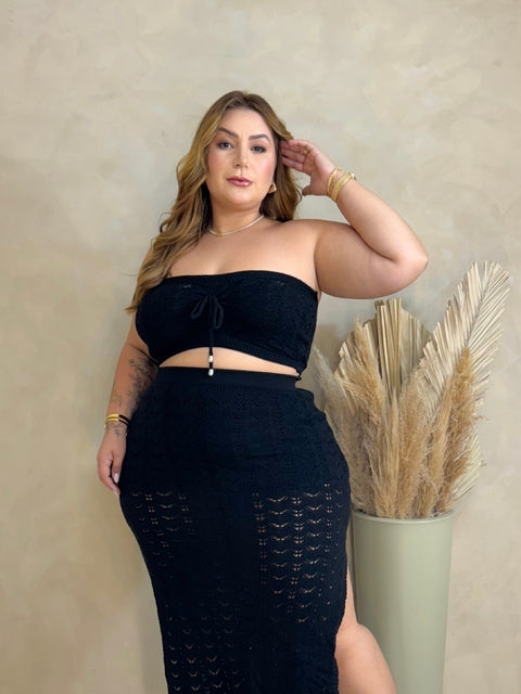 Conjunto Plus Size em Tricô Modal Preto - Cód. 0095