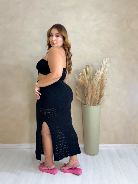 Conjunto Plus Size em Tricô Modal Preto - Cód. 0095